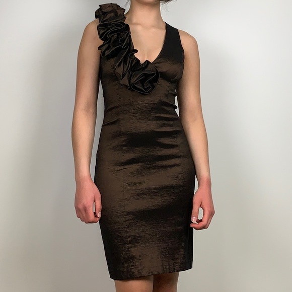 Vintage Cache Brown Shimmer Bodycon Evening Formal Mini Dress - Picture 15 of 17